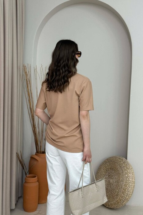 SIMPLE ONE COLOR WOMAN T- SHIRT + 6 PAIR SOCKS BEIGE/BEZHE - 4