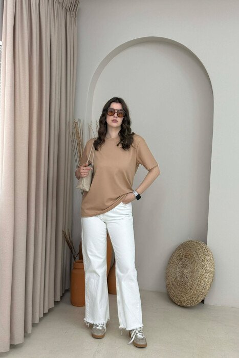 SIMPLE ONE COLOR WOMAN T- SHIRT + 6 PAIR SOCKS BEIGE/BEZHE - 5