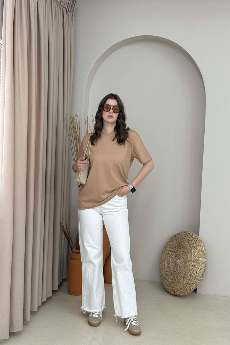 SIMPLE ONE COLOR WOMAN T- SHIRT + 6 PAIR SOCKS BEIGE/BEZHE - 5