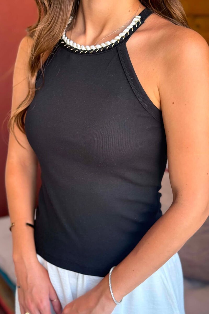 SIMPLE ONE COLOR WOMAN TANK TOP BLACK/ E ZEZE - 5