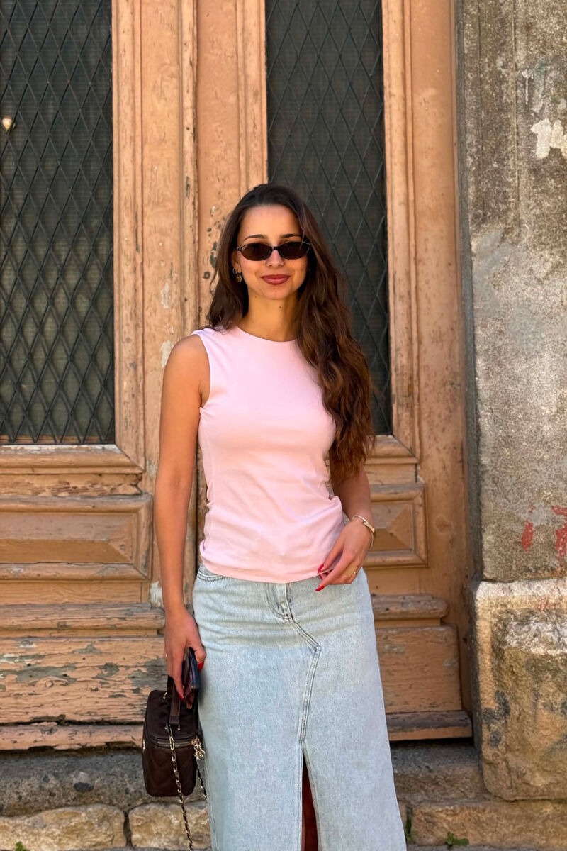 SIMPLE ONE COLOR WOMAN TANK TOP PINK/ROZE - 1