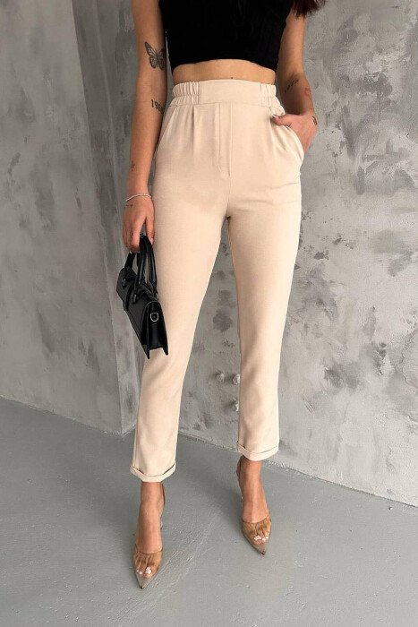 SIMPLE ONE COLOR WOMAN TROUSER BEIGE/BEZHE - KLAUDIO FASHION