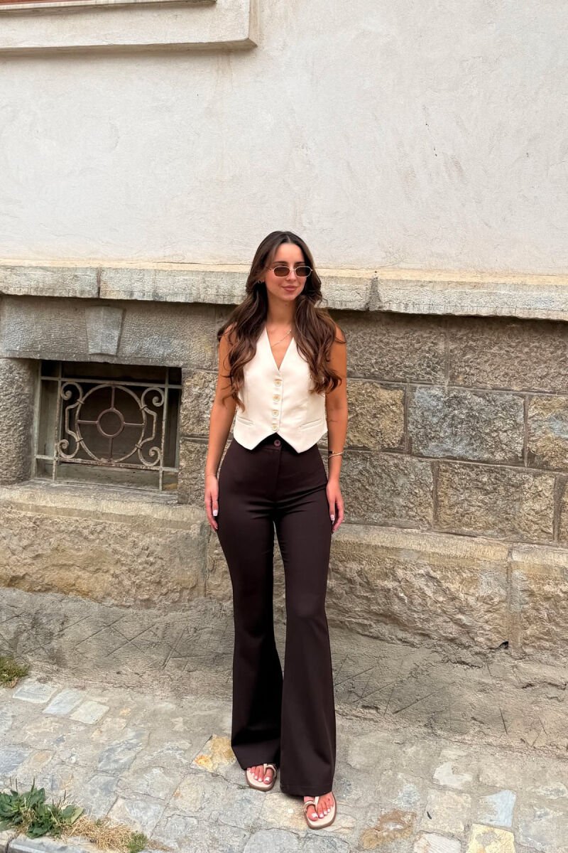 SIMPLE ONE COLOR WOMAN TROUSER DARK BROWN/KAE - 1
