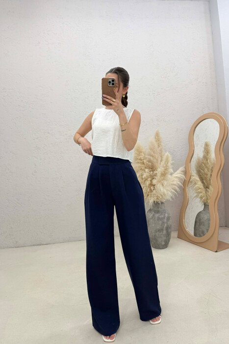 SIMPLE ONE COLOR WOMAN TROUSERS BLUE/BLU - KLAUDIO FASHION