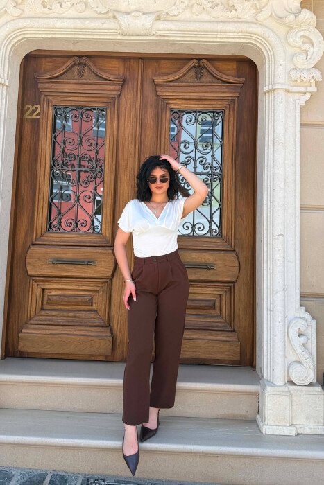 SIMPLE ONE COLOR WOMAN TROUSERS BROWN/KAFE 