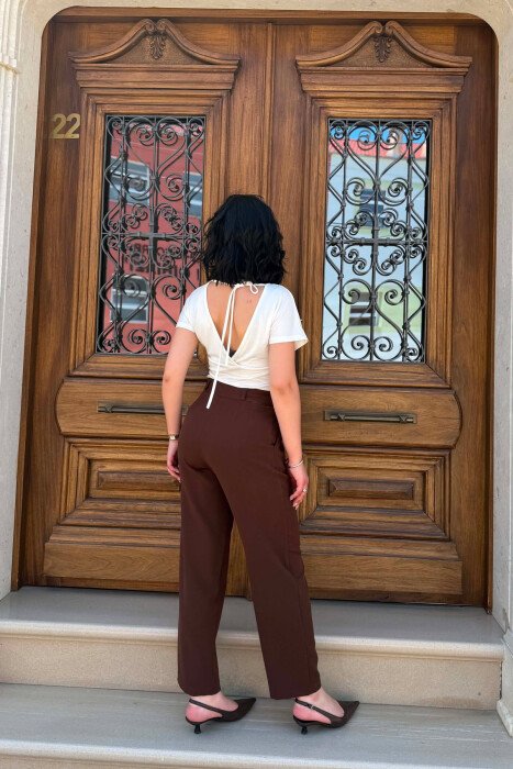SIMPLE ONE COLOR WOMAN TROUSERS BROWN/KAFE - 2