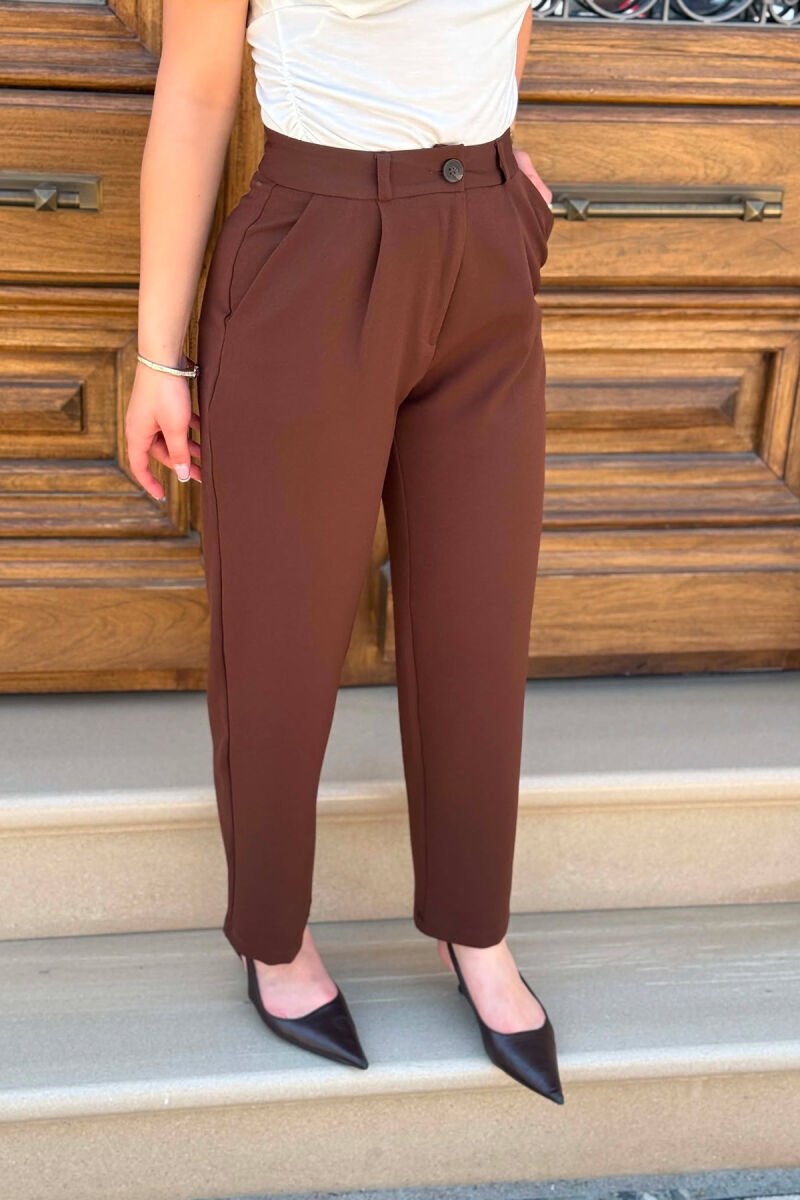 SIMPLE ONE COLOR WOMAN TROUSERS BROWN/KAFE - 4