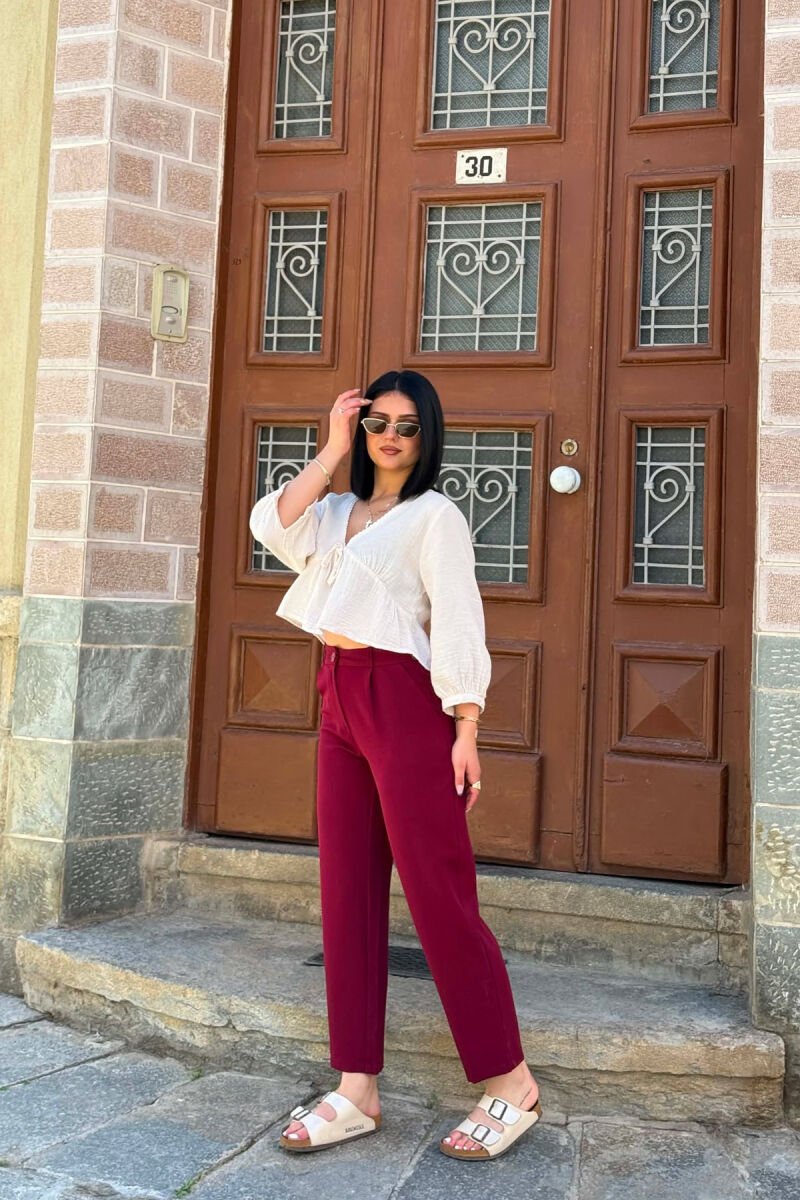 SIMPLE ONE COLOR WOMAN TROUSERS BURGUNDY/VISHNJE - 2