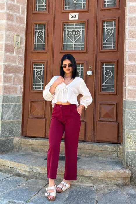 SIMPLE ONE COLOR WOMAN TROUSERS BURGUNDY/VISHNJE - 3