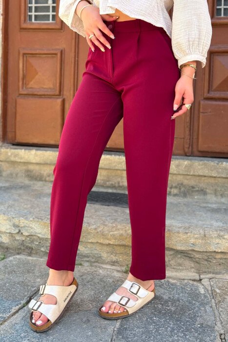 SIMPLE ONE COLOR WOMAN TROUSERS BURGUNDY/VISHNJE - 4