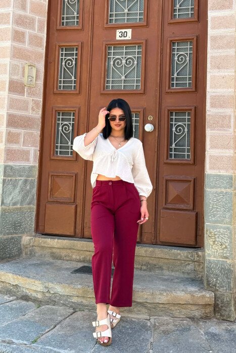 SIMPLE ONE COLOR WOMAN TROUSERS BURGUNDY/VISHNJE - 6
