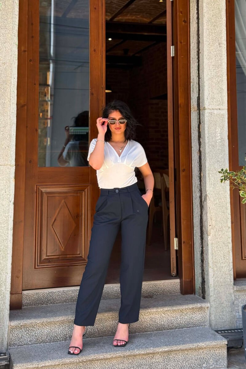 SIMPLE ONE COLOR WOMAN TROUSERS DARK BLUE/BEE - 5
