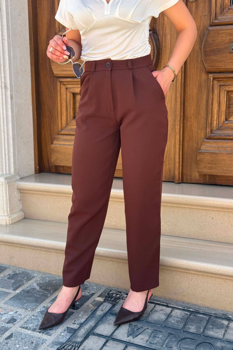 SIMPLE ONE COLOR WOMAN TROUSERS DARK BROWN/KAE - 2