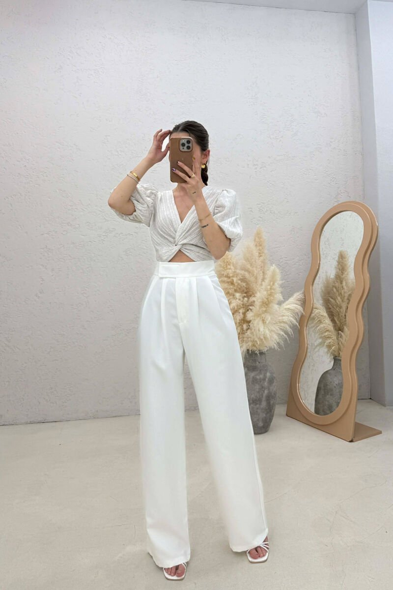 SIMPLE ONE COLOR WOMAN TROUSERS WHITE-E BARDHE - 1