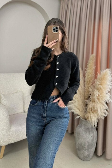 SIMPLE ONE COLOR WOMEN CARDIGAN BLACK/ E ZEZE - 1