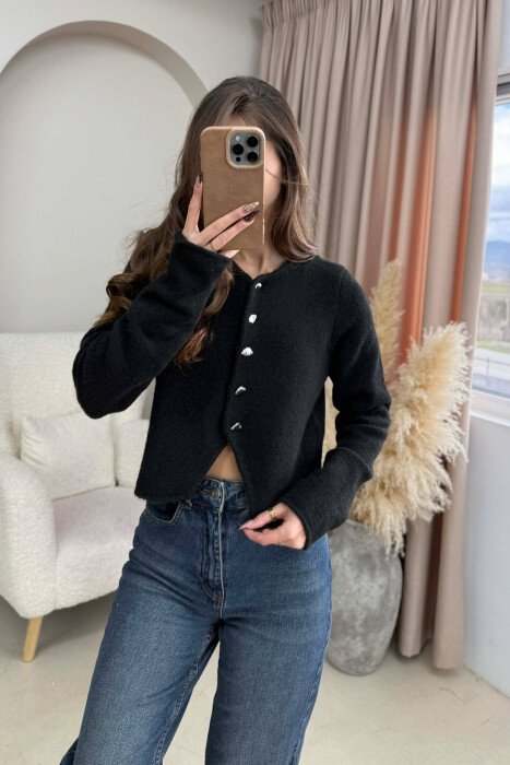 SIMPLE ONE COLOR WOMEN CARDIGAN BLACK/ E ZEZE - 2