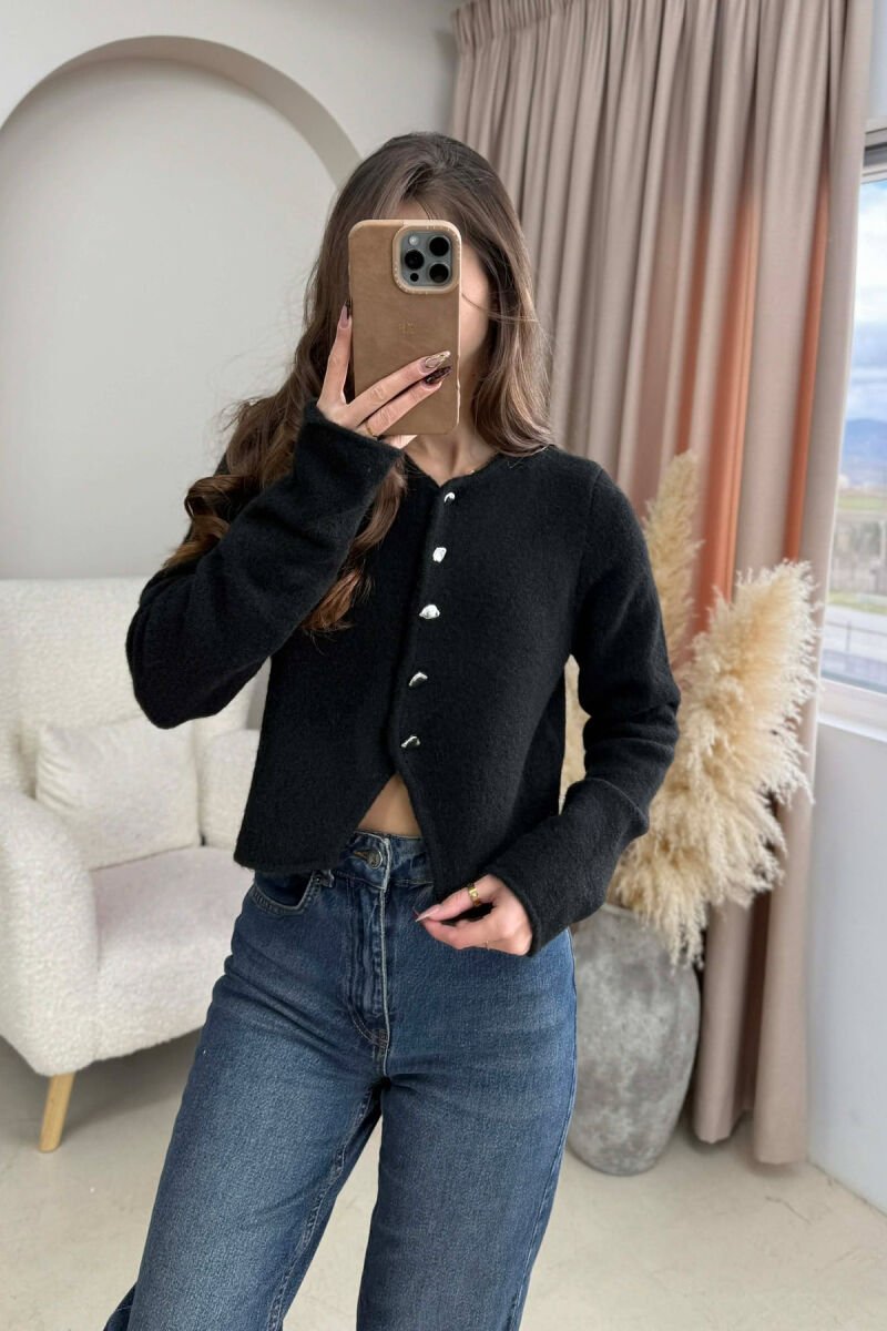SIMPLE ONE COLOR WOMEN CARDIGAN BLACK/ E ZEZE - 2