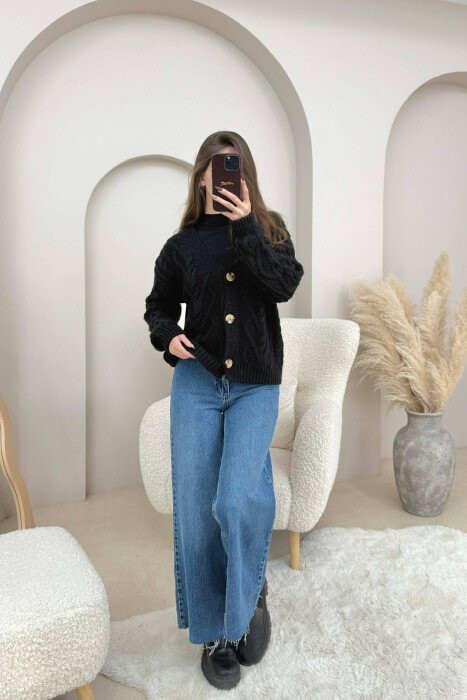 SIMPLE ONE COLOR WOMEN CARDIGAN BLACK/ E ZEZE - 