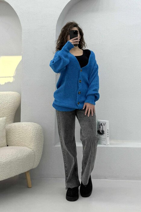 SIMPLE ONE COLOR WOMEN CARDIGAN BLUE/BLU - 1