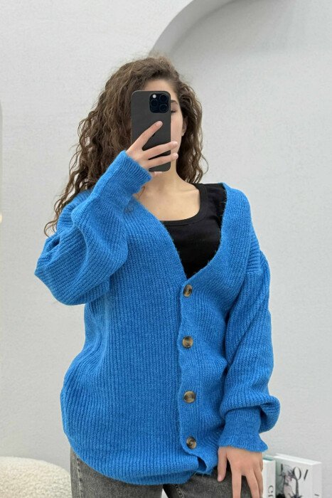 SIMPLE ONE COLOR WOMEN CARDIGAN BLUE/BLU - 3