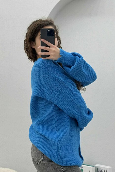SIMPLE ONE COLOR WOMEN CARDIGAN BLUE/BLU - 4