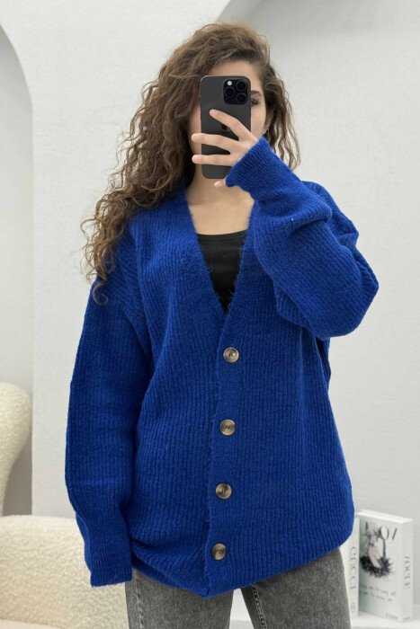 SIMPLE ONE COLOR WOMEN CARDIGAN DARK BLUE/BEE - 3