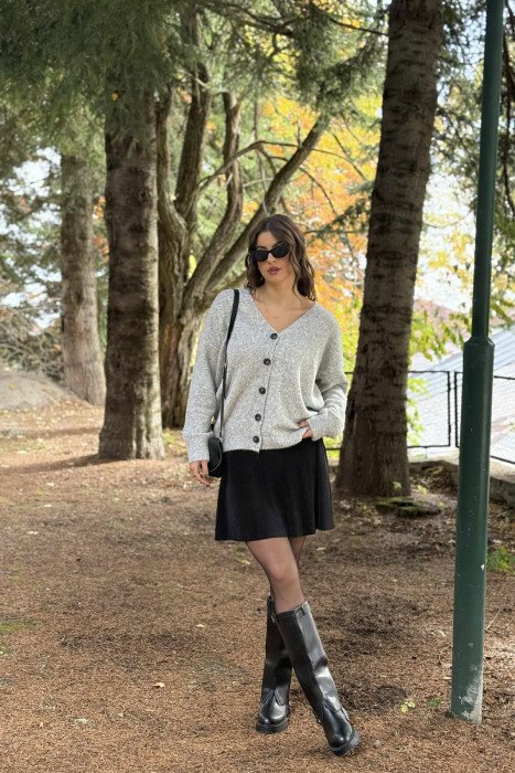 SIMPLE ONE COLOR WOMEN CARDIGAN LIGHT GREY/GZ - 1