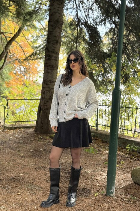 SIMPLE ONE COLOR WOMEN CARDIGAN LIGHT GREY/GZ - 2