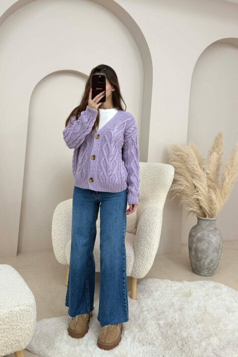 SIMPLE ONE COLOR WOMEN CARDIGAN LIGHT PURPLE/LEZB - 1