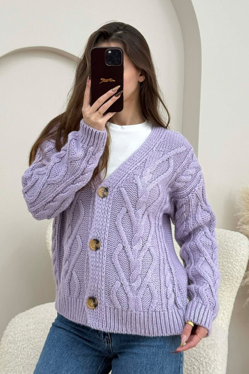 SIMPLE ONE COLOR WOMEN CARDIGAN LIGHT PURPLE/LEZB - 3