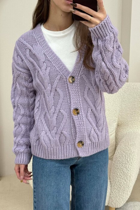 SIMPLE ONE COLOR WOMEN CARDIGAN LIGHT PURPLE/LEZB - 4