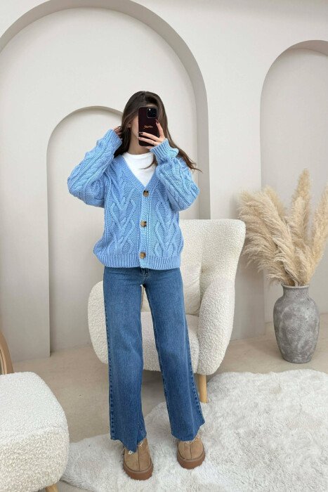 SIMPLE ONE COLOR WOMEN CARDIGAN LIGHTBLUE/BZ - 1