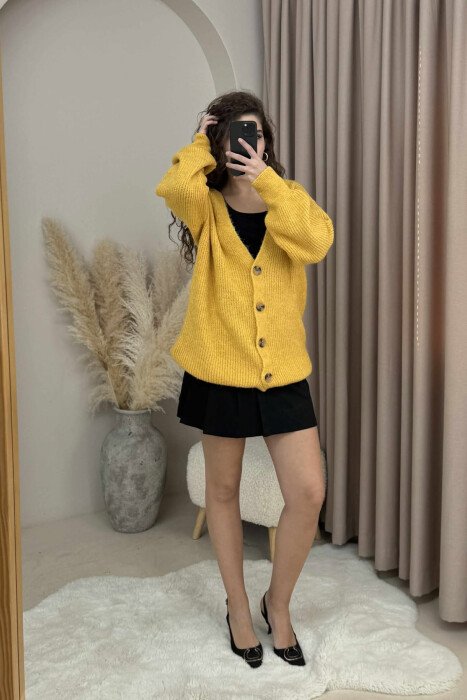 SIMPLE ONE COLOR WOMEN CARDIGAN MUSTARD/MUSTARDE - 2