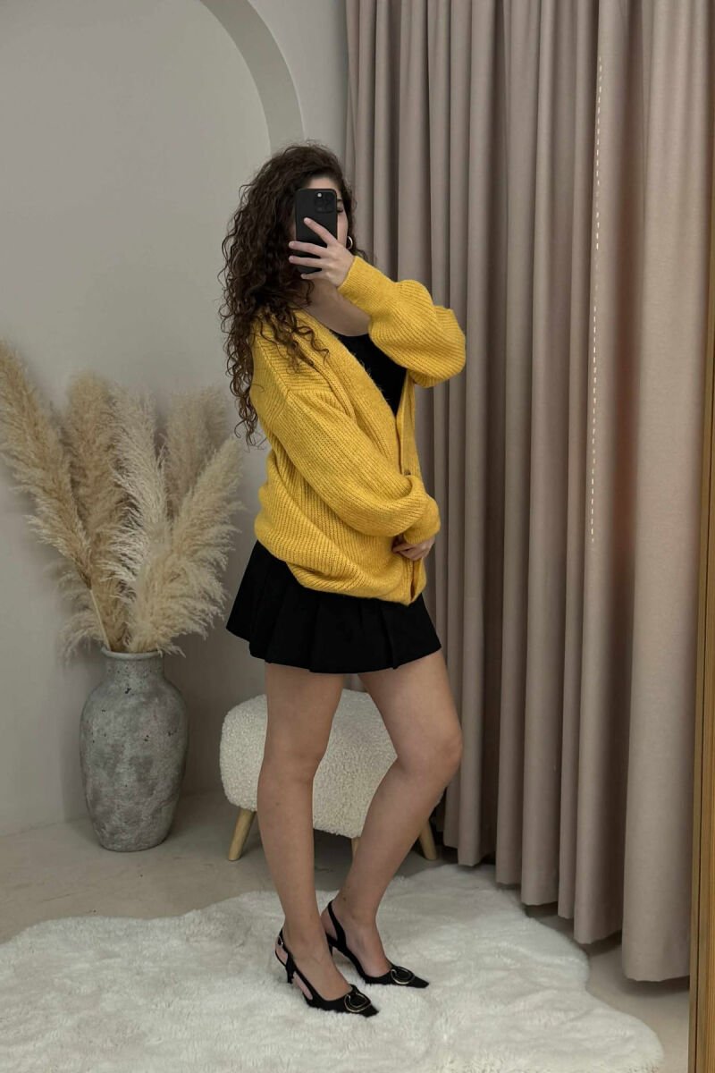 SIMPLE ONE COLOR WOMEN CARDIGAN MUSTARD/MUSTARDE - 3