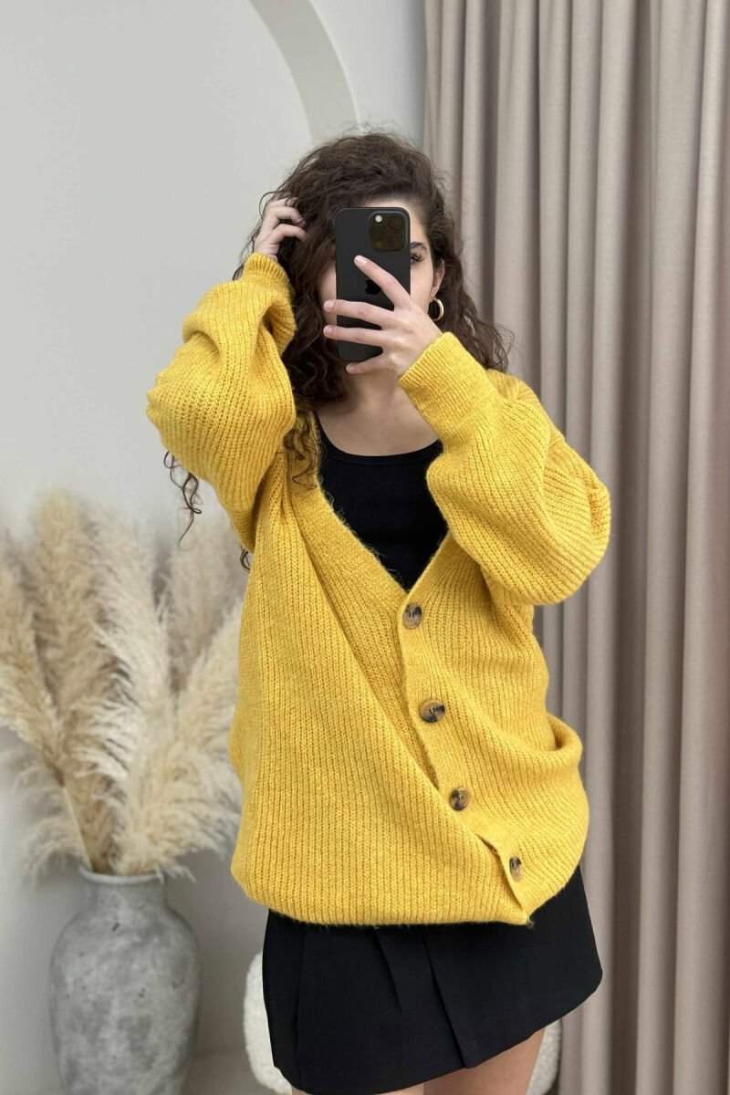 SIMPLE ONE COLOR WOMEN CARDIGAN MUSTARD/MUSTARDE - 4