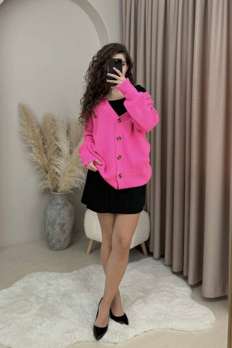 SIMPLE ONE COLOR WOMEN CARDIGAN PINK/ROZE - 