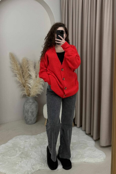 SIMPLE ONE COLOR WOMEN CARDIGAN RED/E KUQE - 