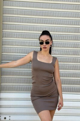 SIMPLE ONE COLOR WOMEN DRESS BROWN/KAFE - 1
