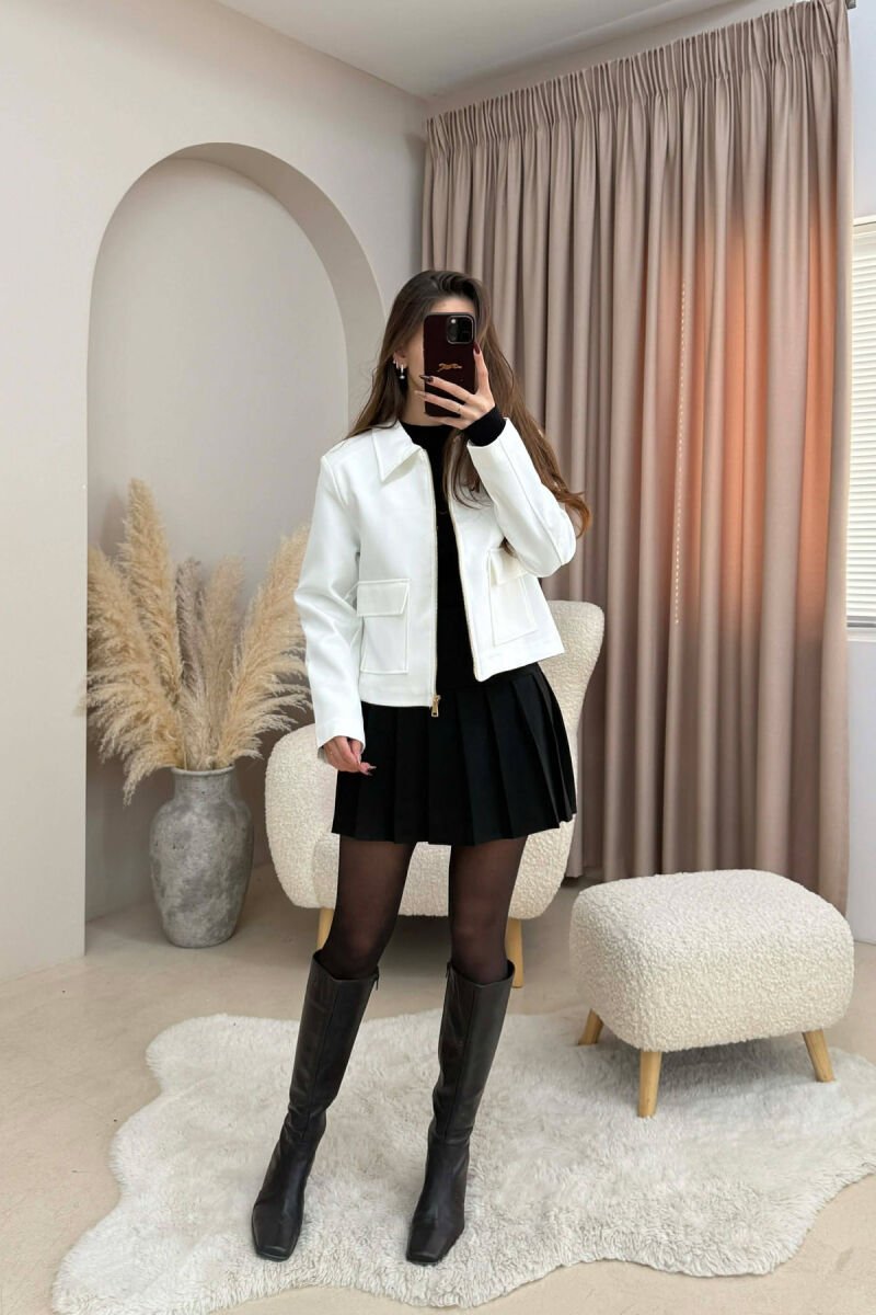 SIMPLE ONE COLOR WOMEN JACKET WHITE-E BARDHE - 1
