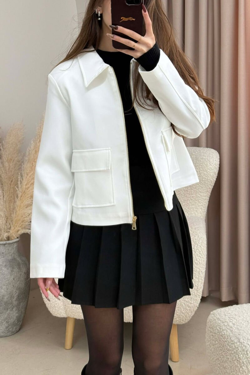 SIMPLE ONE COLOR WOMEN JACKET WHITE-E BARDHE - 2