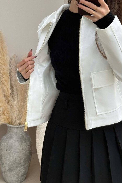 SIMPLE ONE COLOR WOMEN JACKET WHITE-E BARDHE - 4