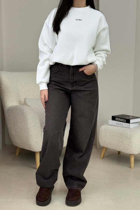 SIMPLE ONE COLOR WOMEN JEANS BROWN/KAFE - 5