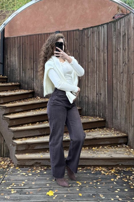 SIMPLE ONE COLOR WOMEN JEANS BROWN/KAFE - 3