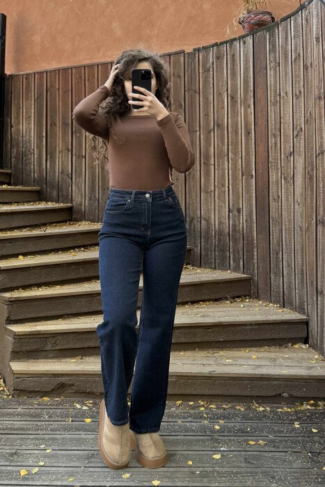 SIMPLE ONE COLOR WOMEN JEANS DARK BLUE/BEE - 2