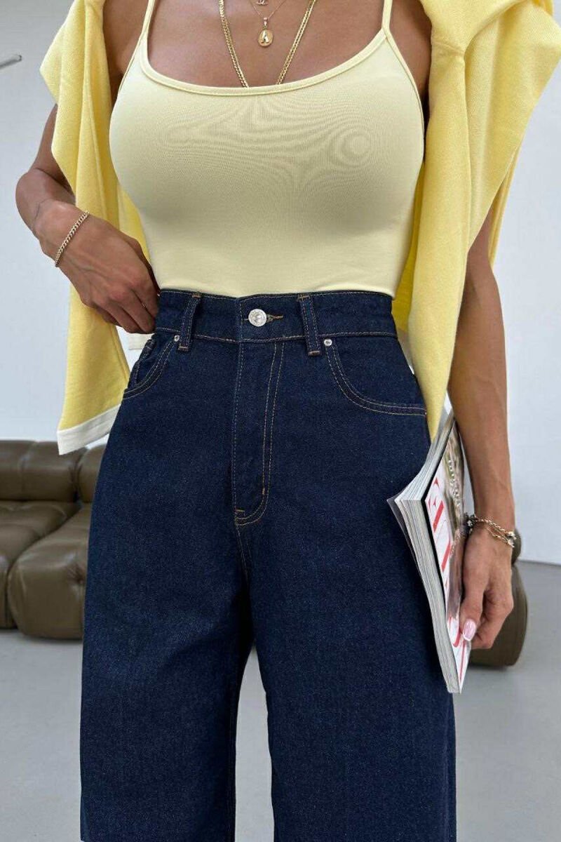 SIMPLE ONE COLOR WOMEN JEANS DARK BLUE/BEE - 2