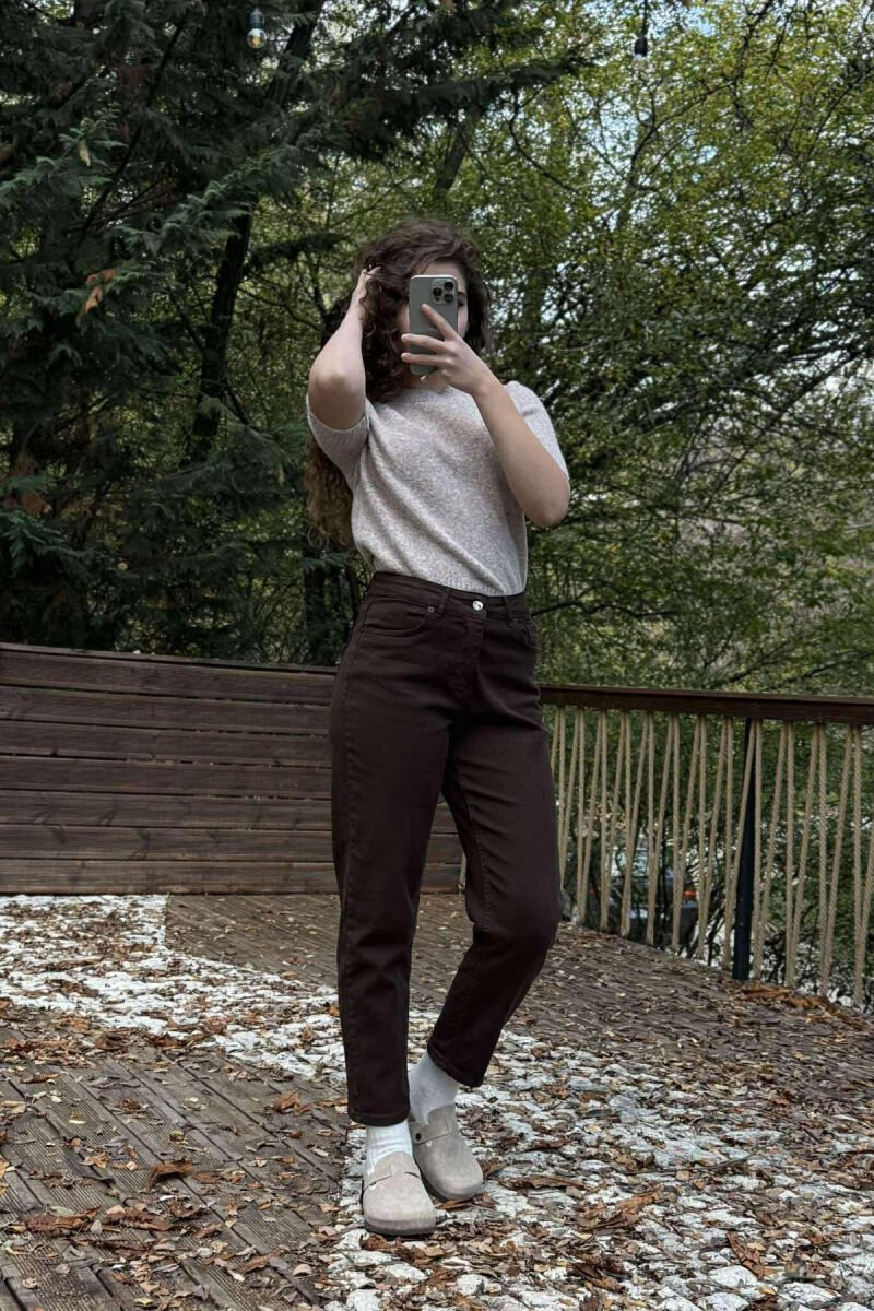 SIMPLE ONE COLOR WOMEN JEANS DARK BROWN/KAE - 2