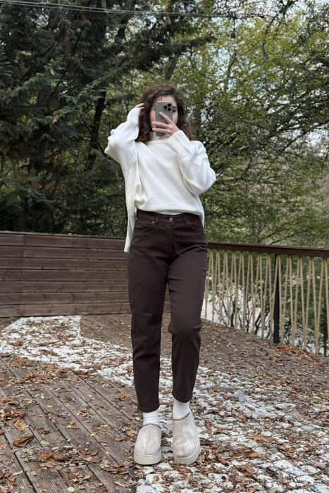 SIMPLE ONE COLOR WOMEN JEANS DARK BROWN/KAE - 4