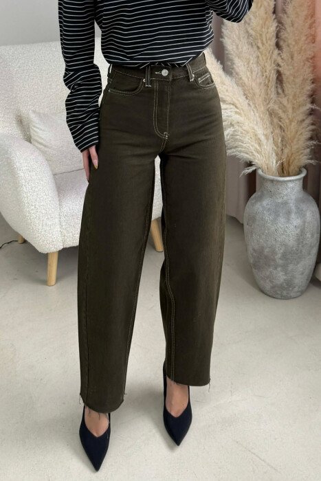 SIMPLE ONE COLOR WOMEN JEANS DARK GREEN/JEE - KLAUDIO FASHION