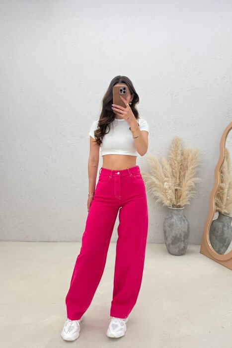 SIMPLE ONE COLOR WOMEN JEANS FUCHSIA/CIKLAMI - KLAUDIO FASHION