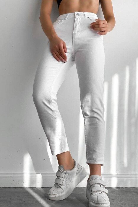 SIMPLE ONE COLOR WOMEN JEANS WHITE-E BARDHE - KLAUDIO FASHION